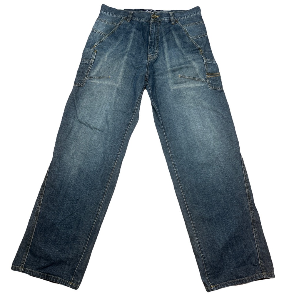 Phat Farm Baggy Jeans Mens 34x33 Blue wide Denim Y2K Grunge Skater
